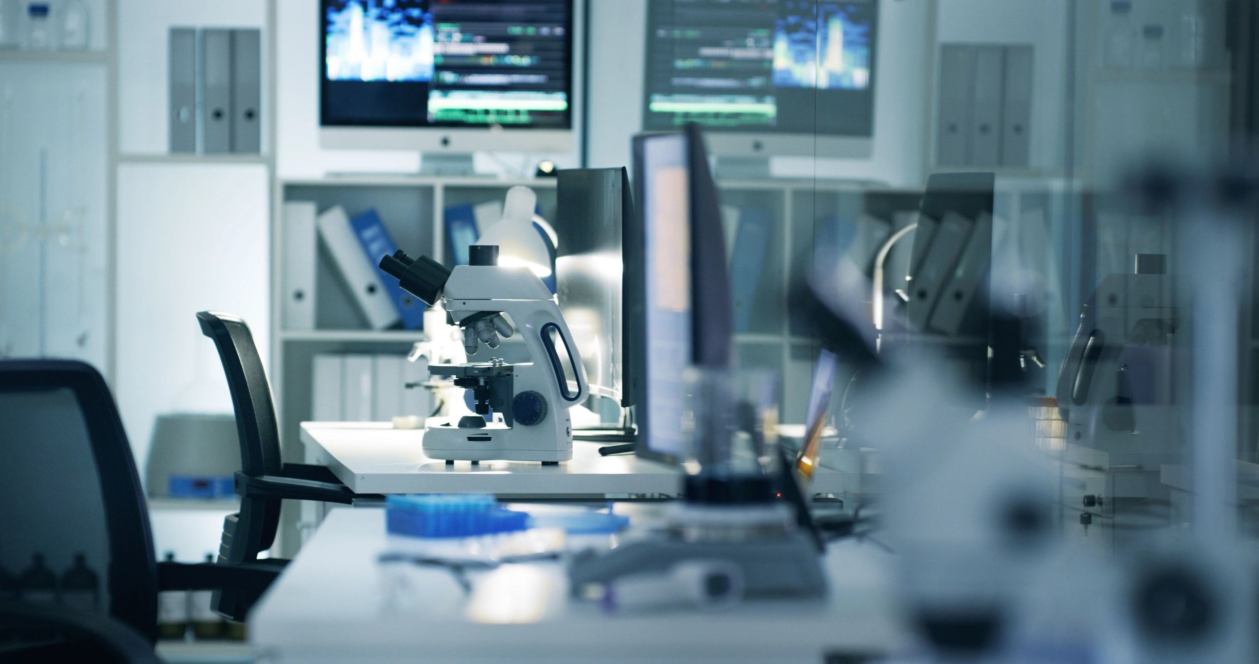 Clean laboratory workspace with research equipment
